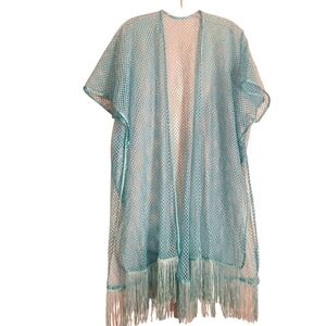 Just Be Turquoise Fringed Hem Swimsuit Cover OS